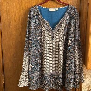 By belle  Modern print mosaic pullover blouse flouncy sleeves New No tags 2X